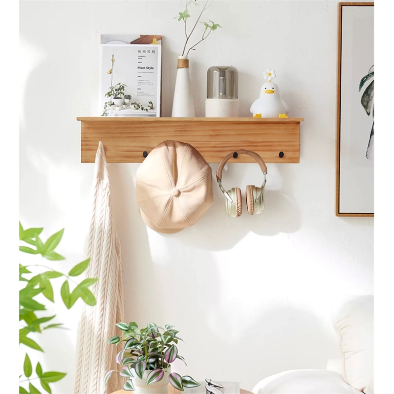 Aldervale Wood & Metal 5 Hook Hanger & Shelf