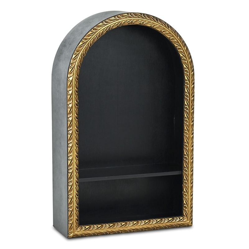 Mireza Ornate Framed Black & Gold 2 Tier Wooden Wall Shelf
