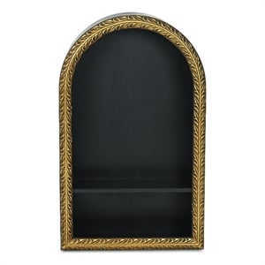 Mireza Ornate Framed Black & Gold 2 Tier Wooden Wall Shelf