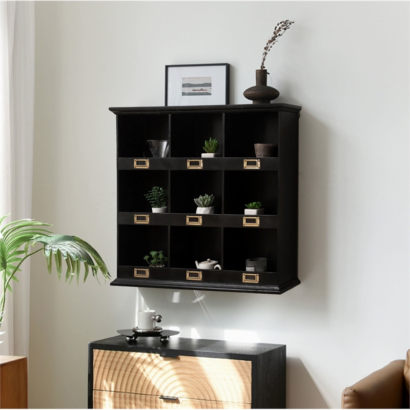 Dael Wooden 9 Cubby Wall Shelf - Black