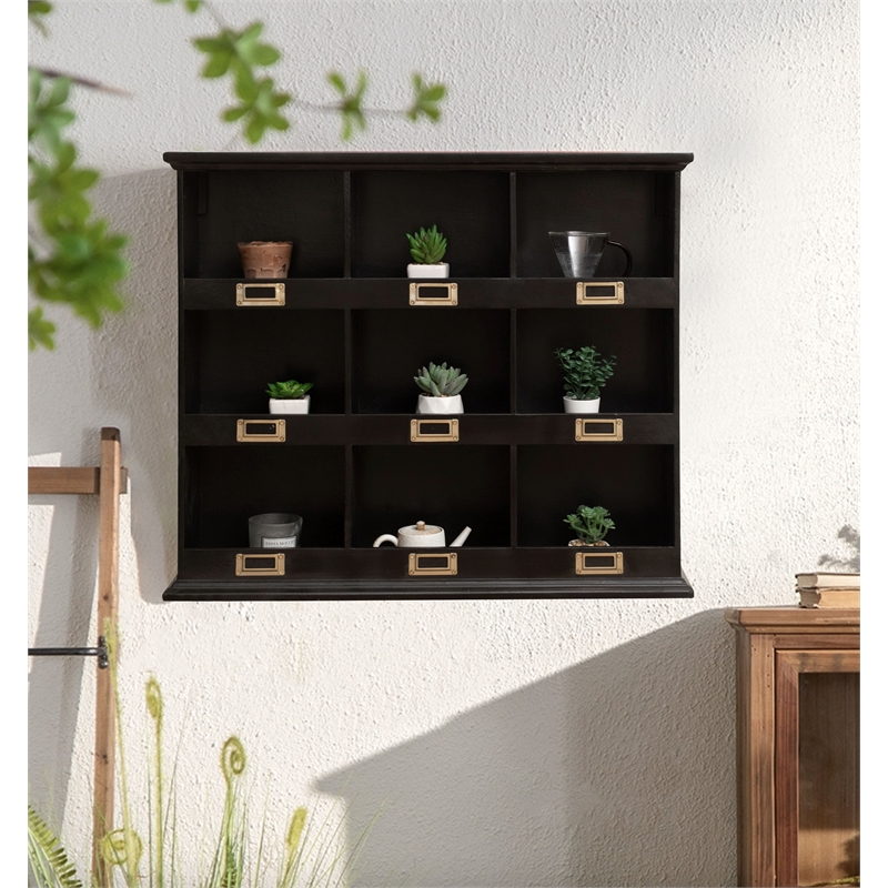 Dael Wooden 9 Cubby Wall Shelf - Black