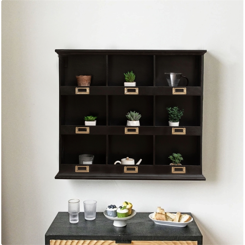 Dael Wooden 9 Cubby Wall Shelf - Black