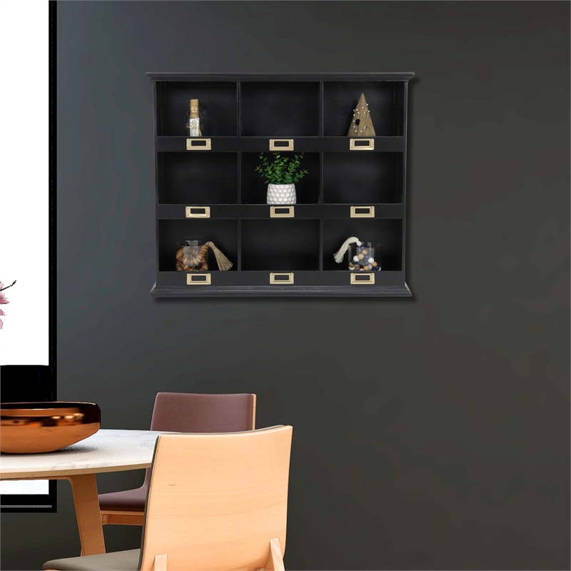 Dael Wooden 9 Cubby Wall Shelf - Black