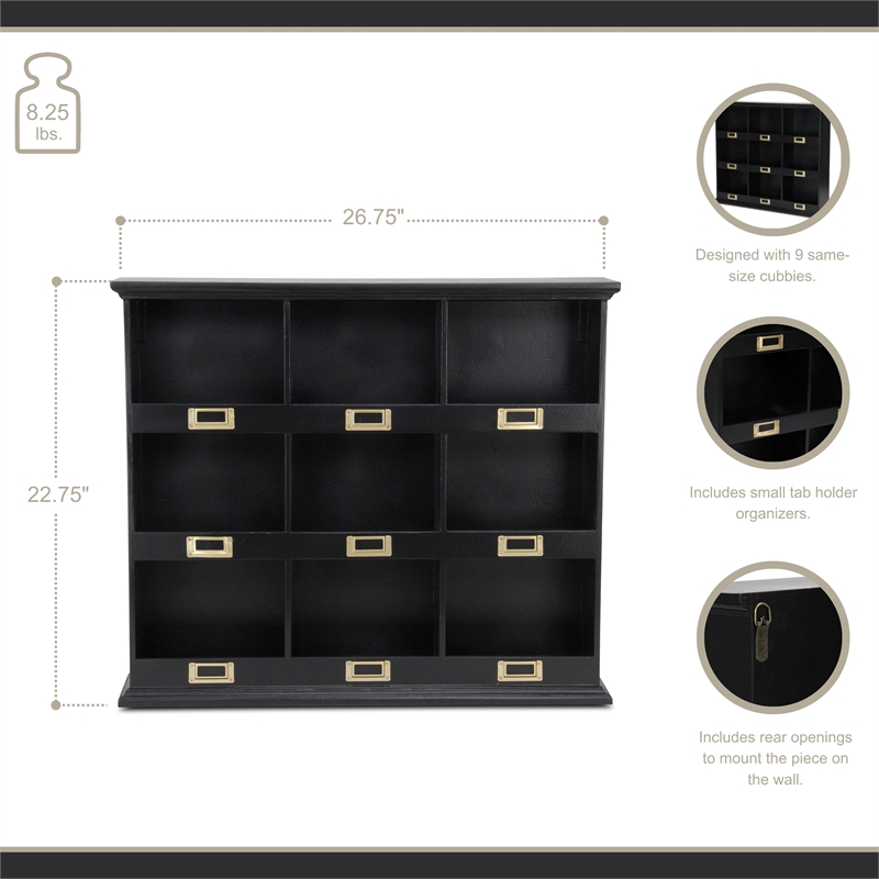 Dael Wooden 9 Cubby Wall Shelf - Black