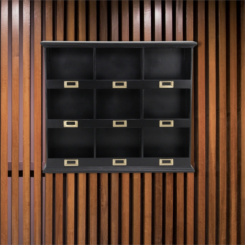 Dael Wooden 9 Cubby Wall Shelf - Black