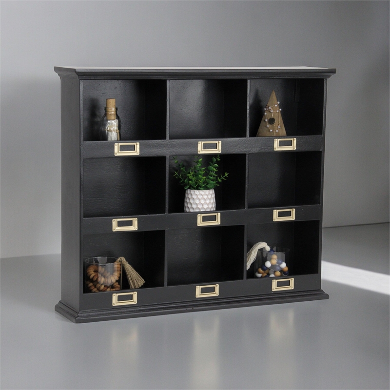 Dael Wooden 9 Cubby Wall Shelf - Black