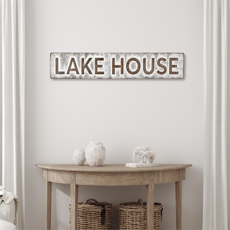 Roven Galvanized Lake House Sign - Large