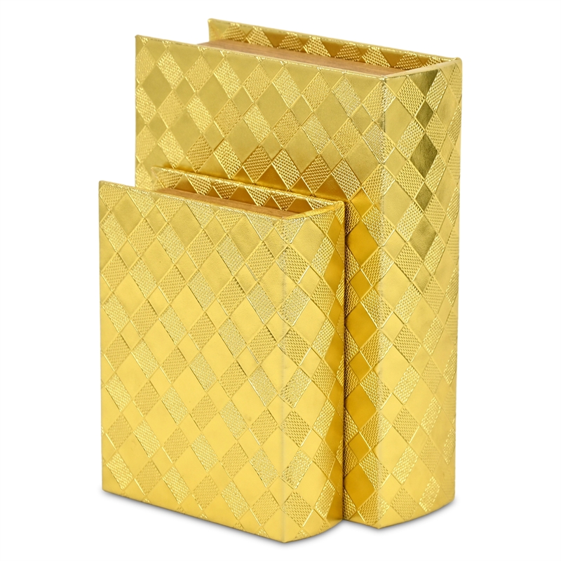Zuleika Vinyl Diamond Checkered Pattern Book Box Set - Gold