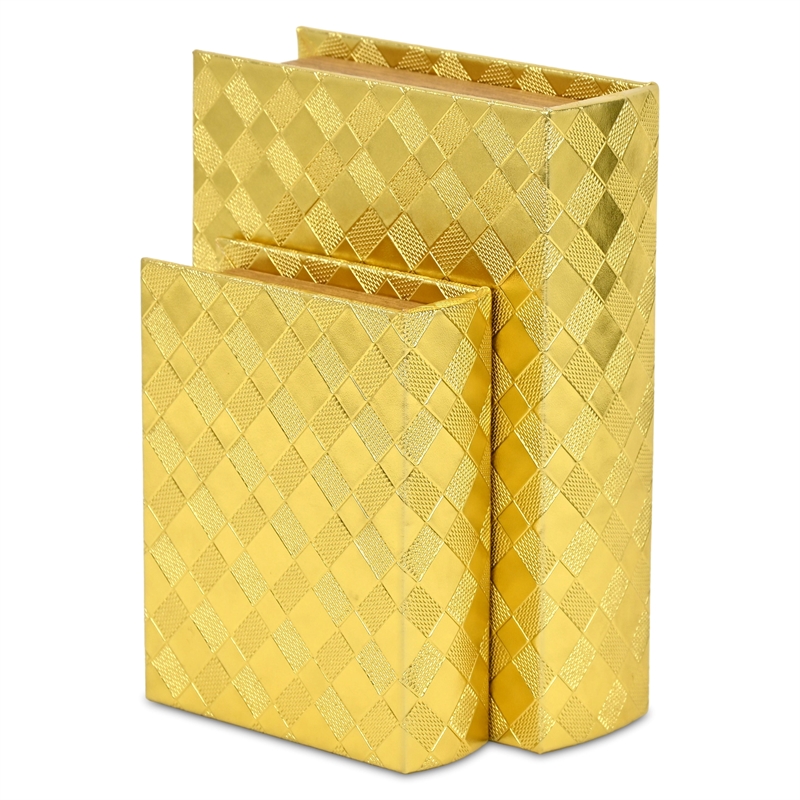 Zuleika Vinyl Diamond Checkered Pattern Book Box Set - Gold