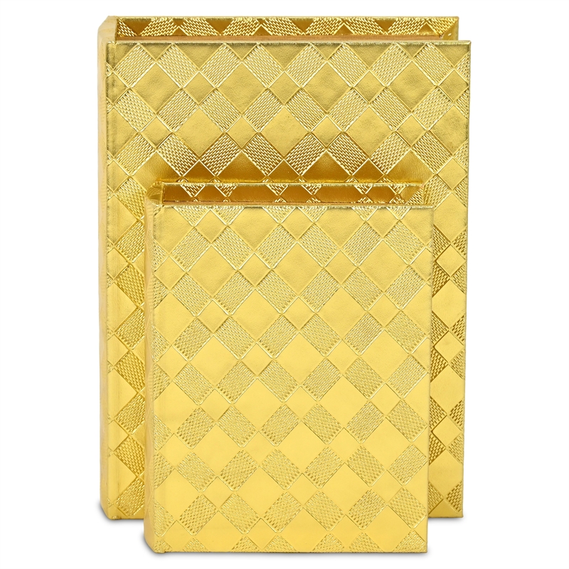 Zuleika Vinyl Diamond Checkered Pattern Book Box Set - Gold