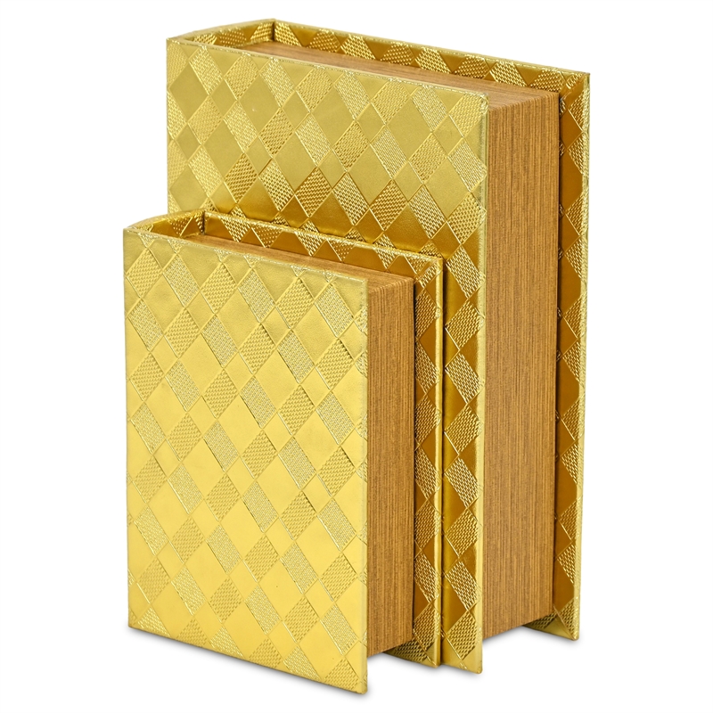 Zuleika Vinyl Diamond Checkered Pattern Book Box Set - Gold