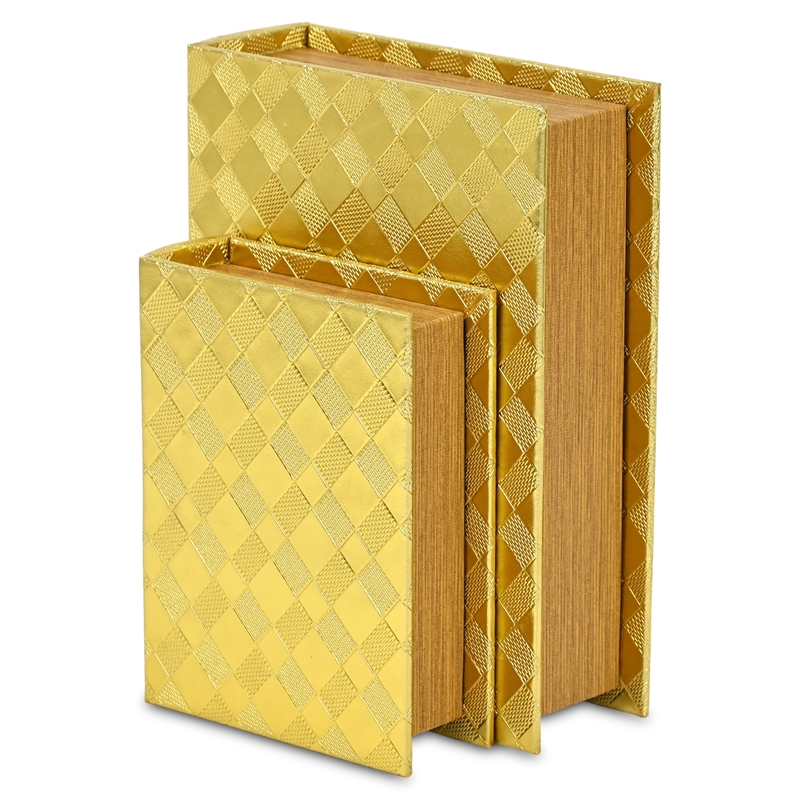 Zuleika Vinyl Diamond Checkered Pattern Book Box Set - Gold