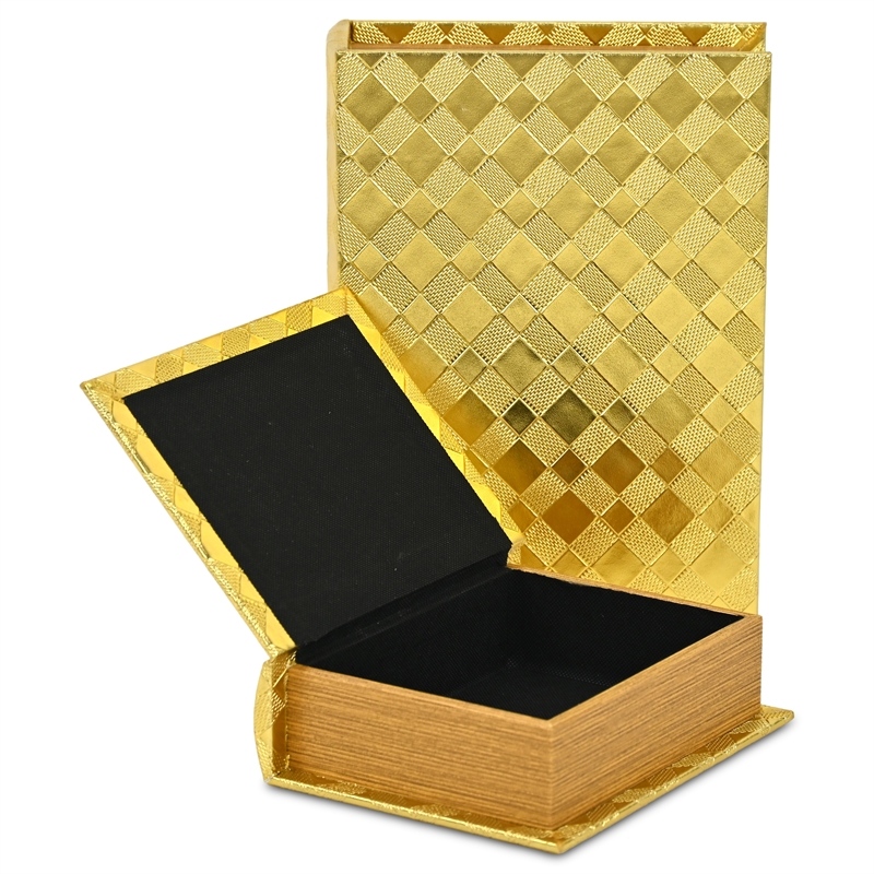 Zuleika Vinyl Diamond Checkered Pattern Book Box Set - Gold