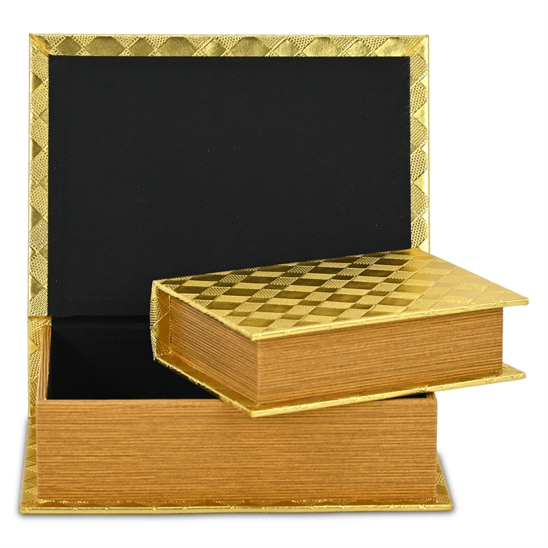 Zuleika Vinyl Diamond Checkered Pattern Book Box Set - Gold
