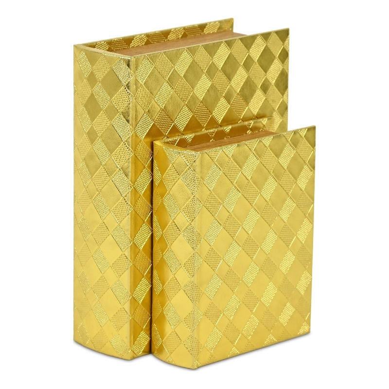 Zuleika Vinyl Diamond Checkered Pattern Book Box Set - Gold