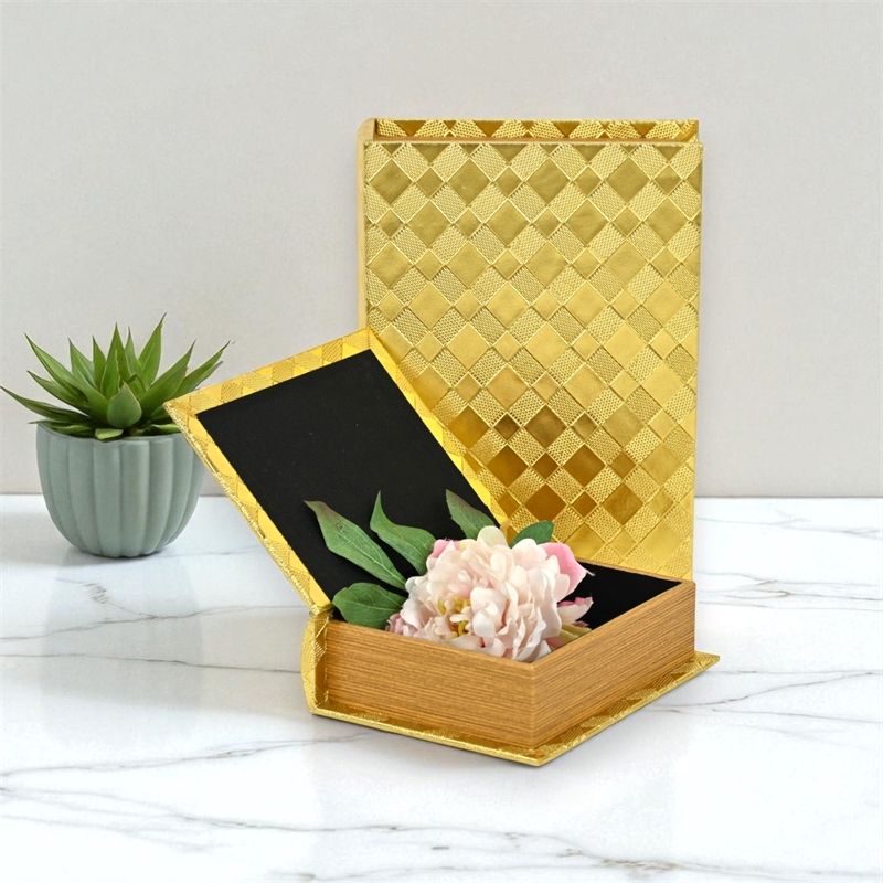 Zuleika Vinyl Diamond Checkered Pattern Book Box Set - Gold