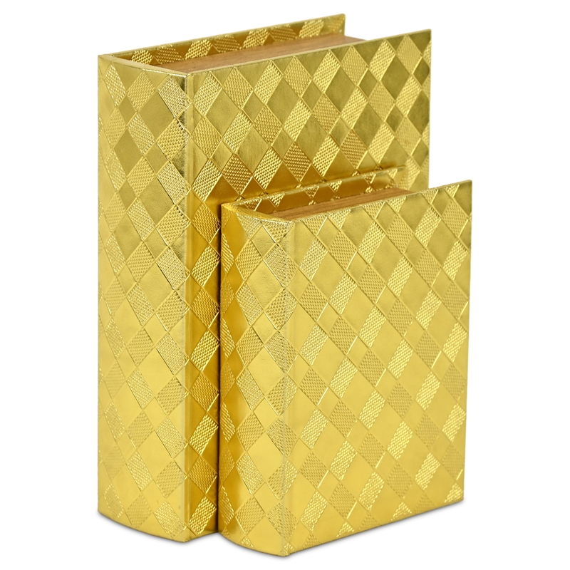 Zuleika Vinyl Diamond Checkered Pattern Book Box Set - Gold