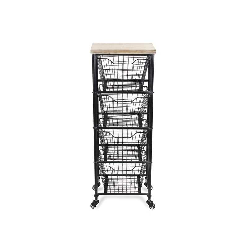Kaelith 4 Drawer Wire & Wood Storage Cart