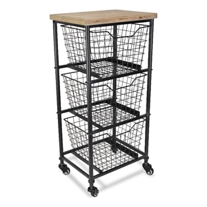 Kaelith 3 Drawer Wire & Wood Storage Cart