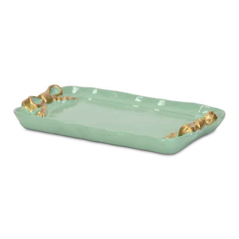 Lynza Teal & Gold Ribbon Themed Cast Iron Catchall Tray