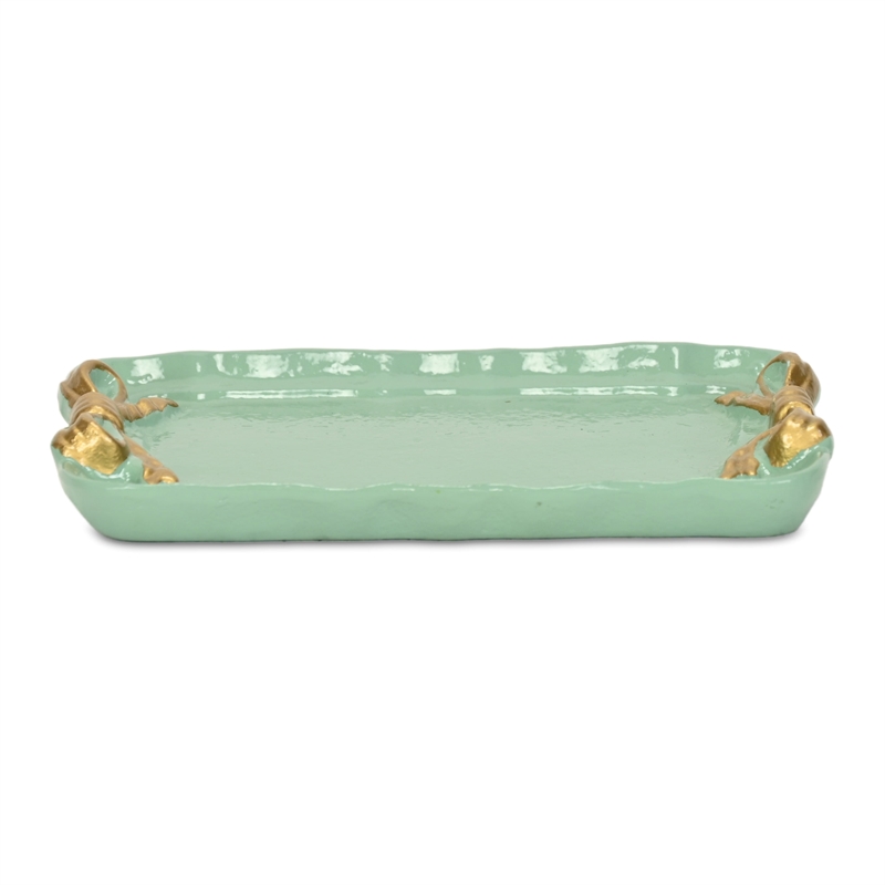 Lynza Teal & Gold Ribbon Themed Cast Iron Catchall Tray