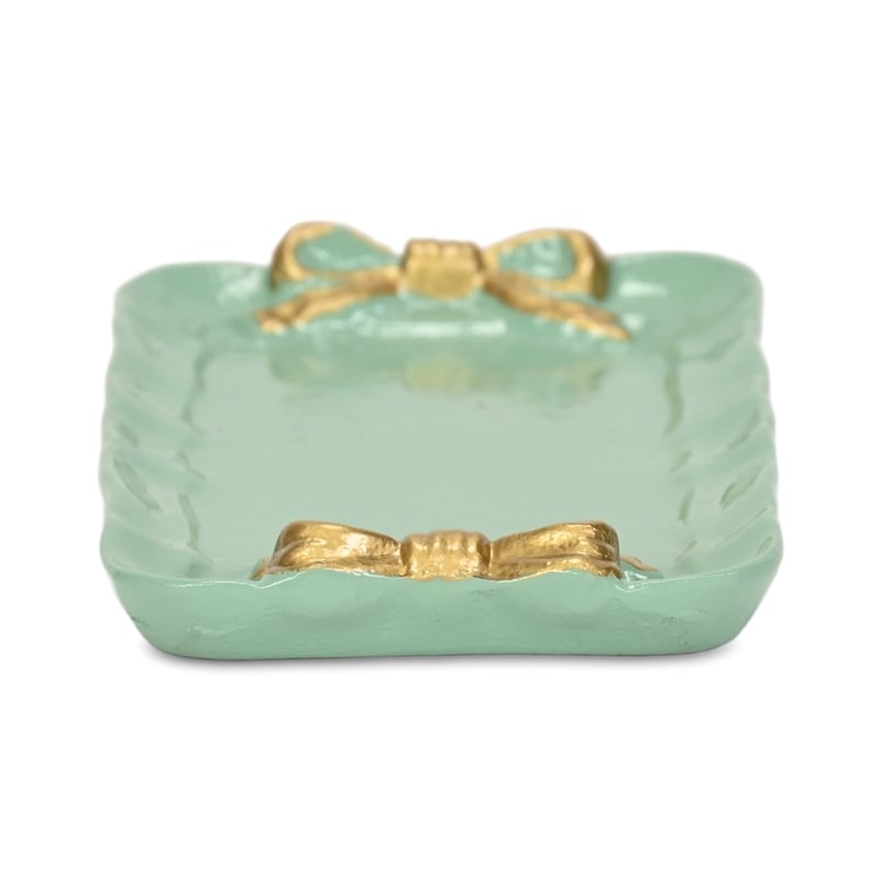 Lynza Teal & Gold Ribbon Themed Cast Iron Catchall Tray