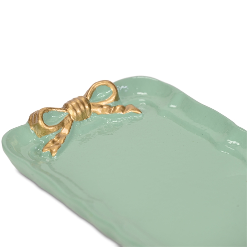 Lynza Teal & Gold Ribbon Themed Cast Iron Catchall Tray
