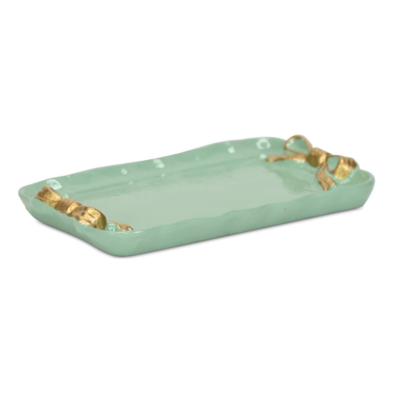 Lynza Teal & Gold Ribbon Themed Cast Iron Catchall Tray