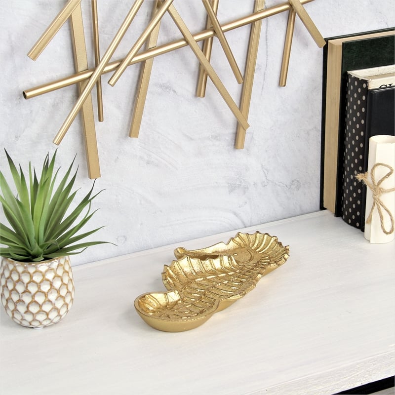 Ceili Golden Cast Iron Sea Horse Tray