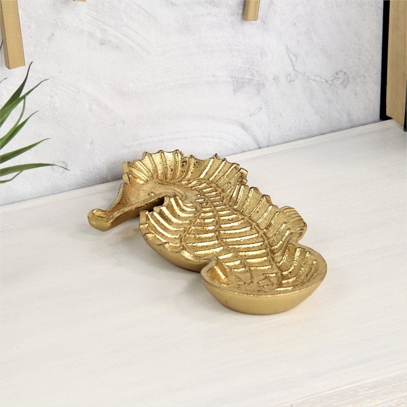 Ceili Golden Cast Iron Sea Horse Tray