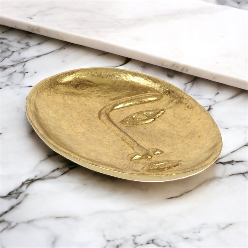 Roven Cara Golden Cast Iron Abstract Face Dish