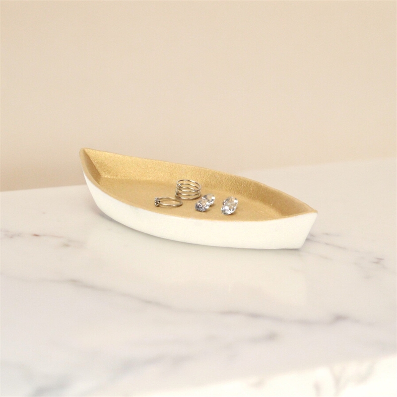 Saoirse White & Gold Cast Iron Boat Dish