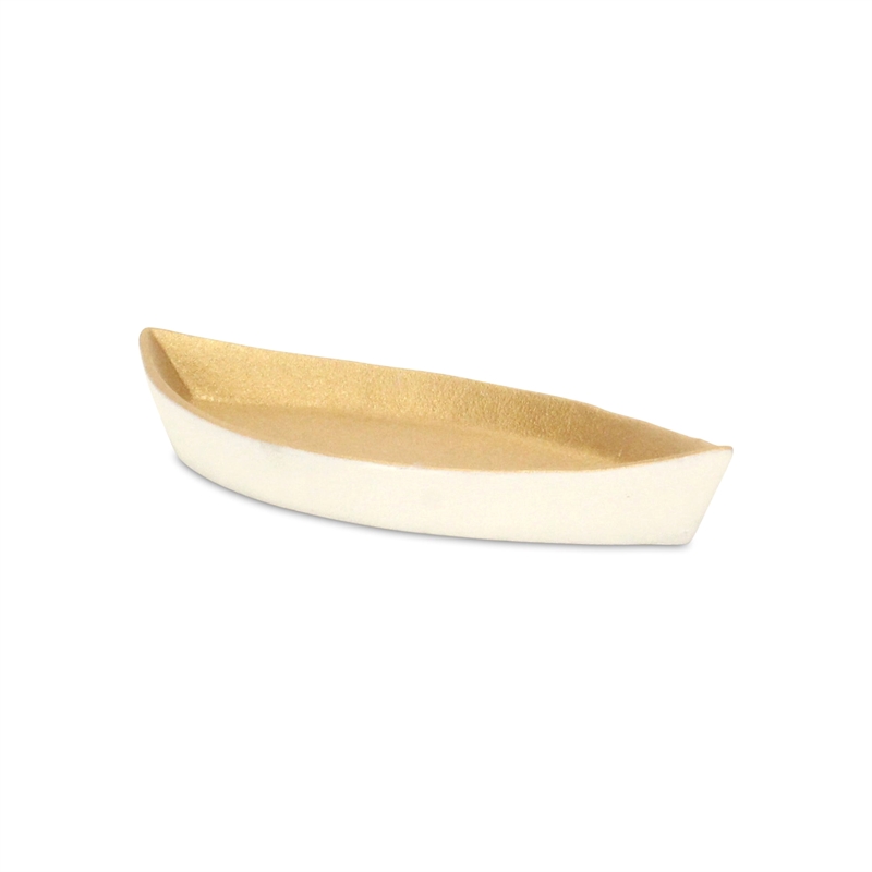 Saoirse White & Gold Cast Iron Boat Dish