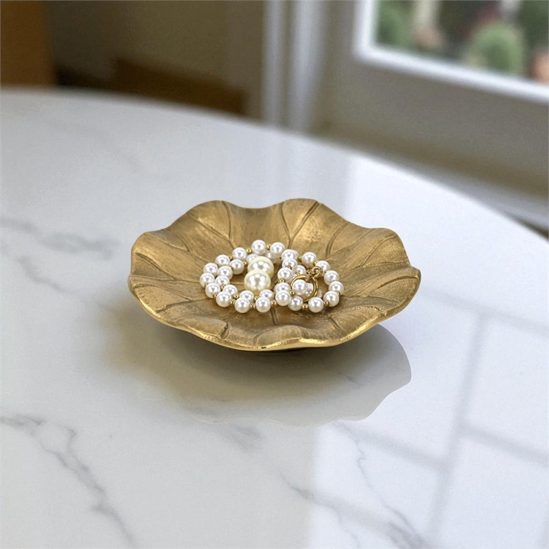 Hypatia 5.75 Inch Cast Iron Lily Pad Catchall Tray - Gold