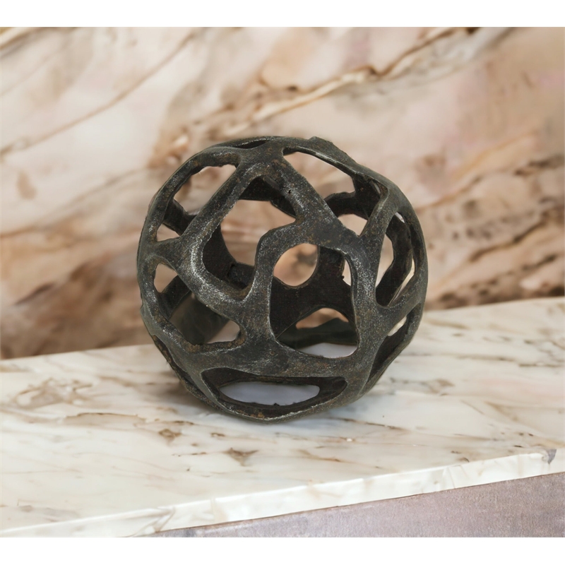 Oleta Cast Iron Abstract Natural Finish Orb - Large