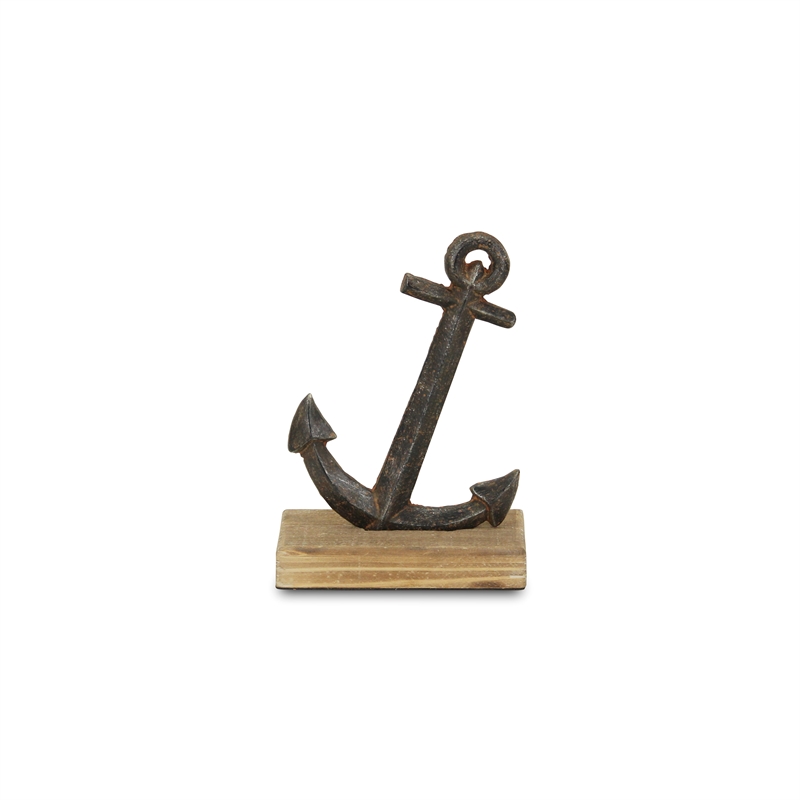 Ripplesong Cast Iron Anchor & Wood Base Decor