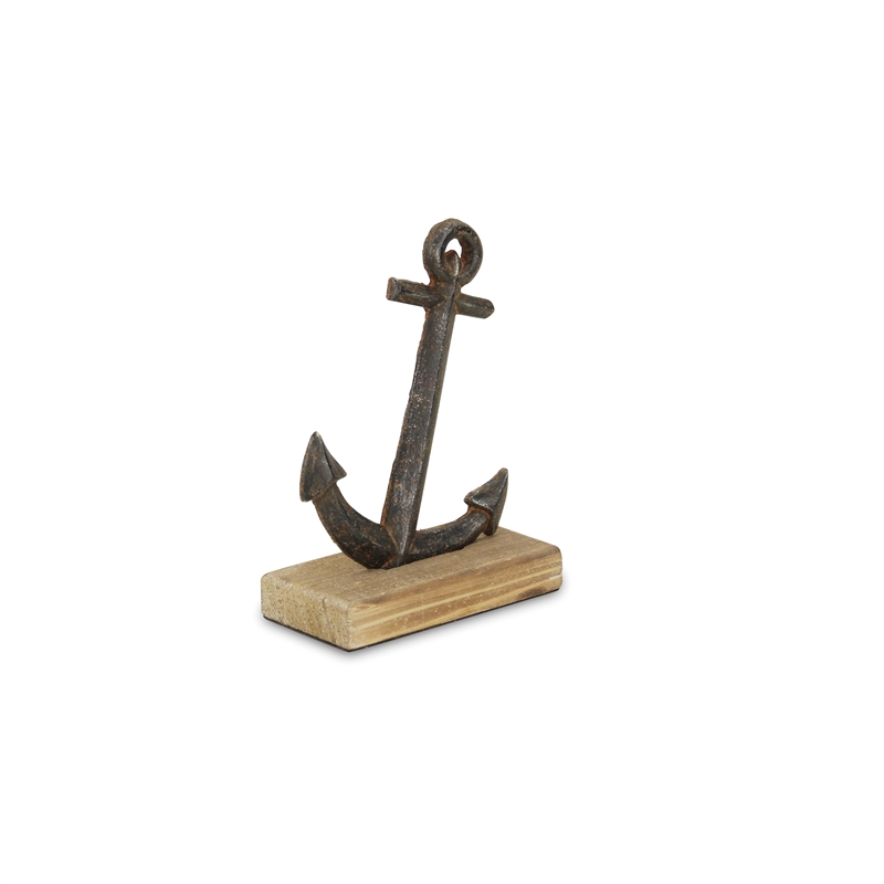Ripplesong Cast Iron Anchor & Wood Base Decor
