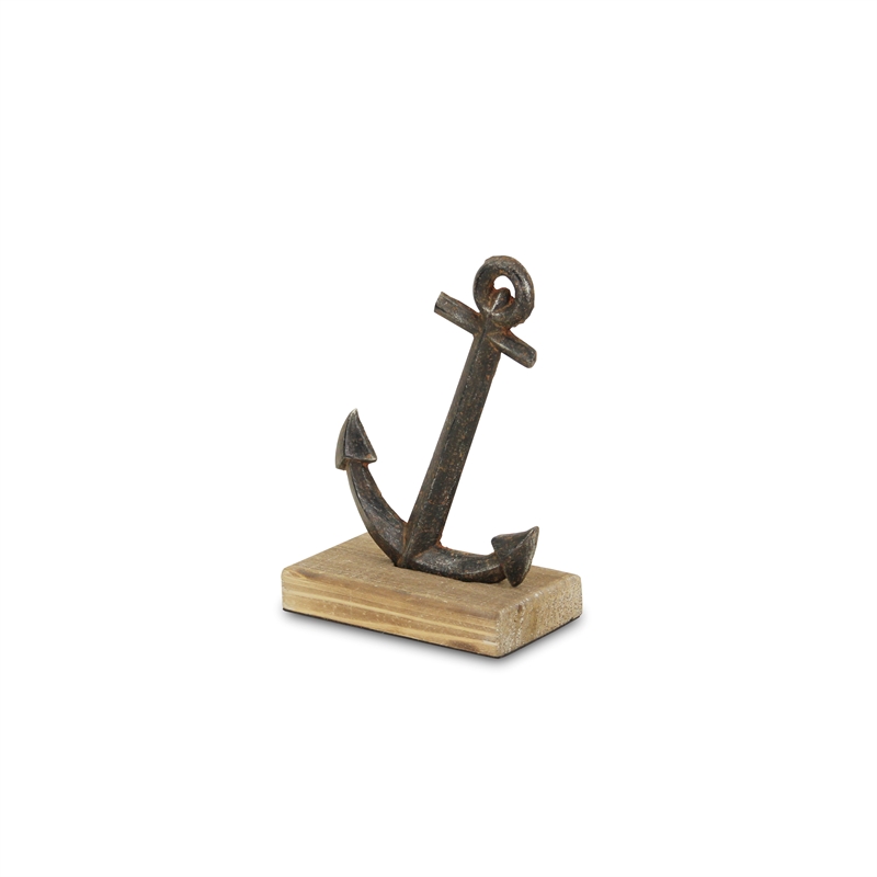 Ripplesong Cast Iron Anchor & Wood Base Decor