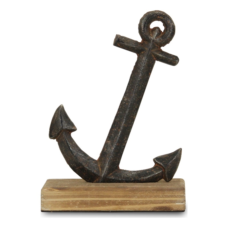 Ripplesong Cast Iron Anchor & Wood Base Decor