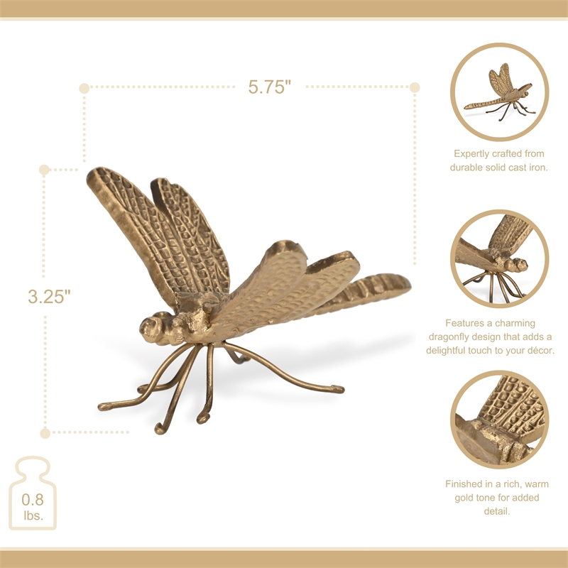 Verdor Golden Dragonfly Cast Iron Decor