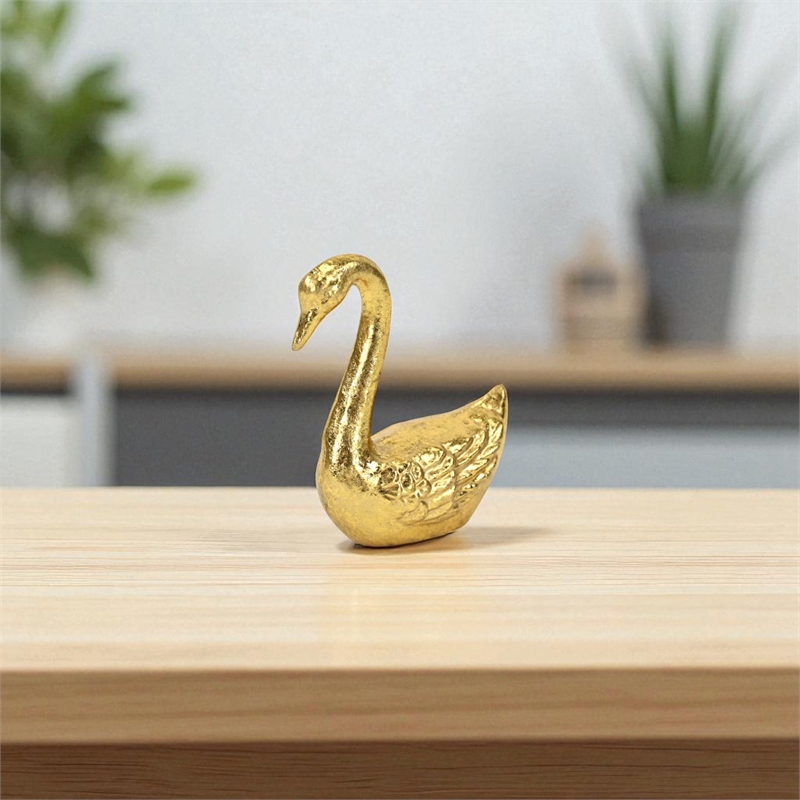 Thalassa 4.25 Inch Cast Iron Swan Figurine - Gold