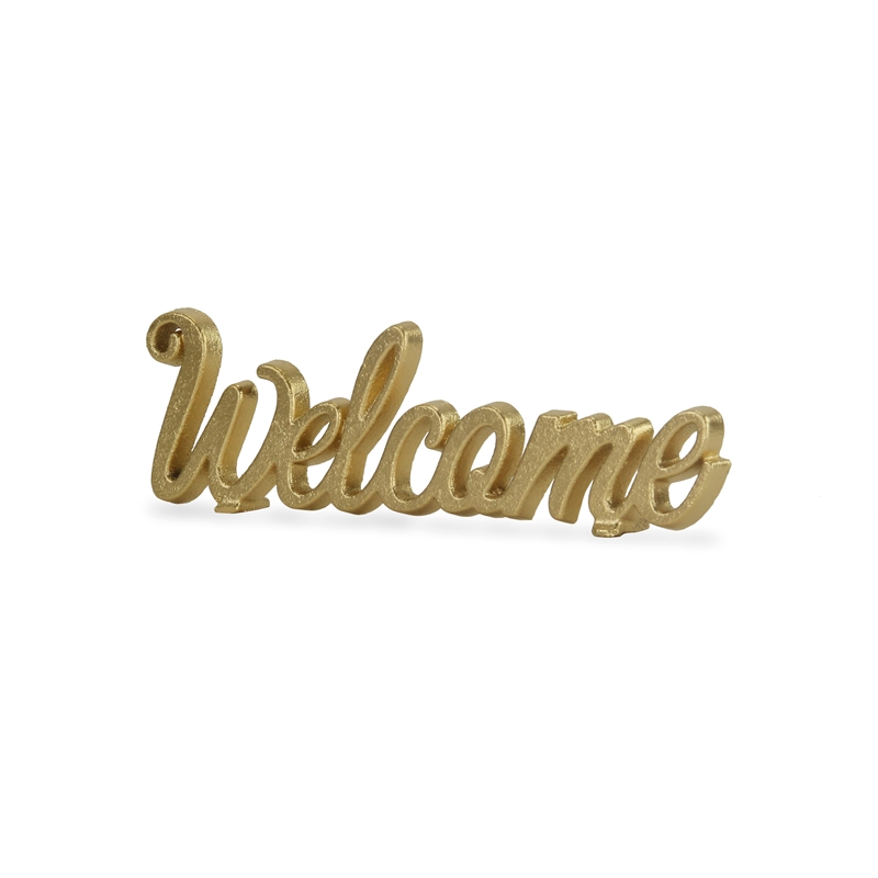 Ingrid Elegant Cast Iron Gold Table Decor - Welcome