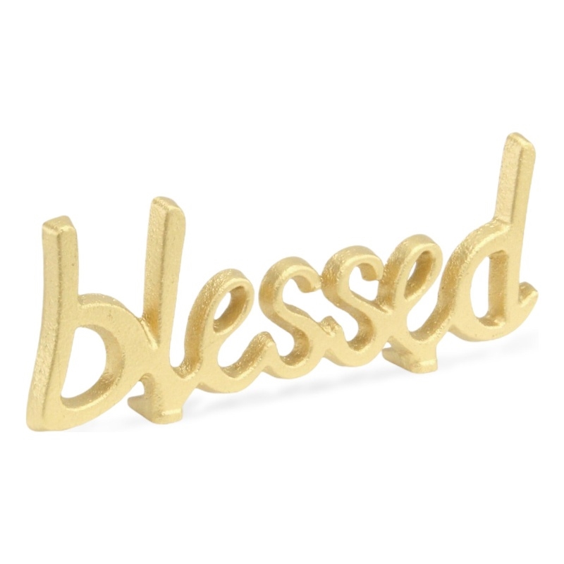 Roven Gold Cast Iron Calligraphic Blessed Table Decor