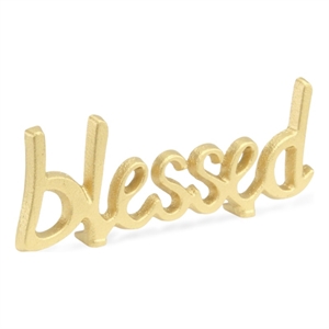 Roven Gold Cast Iron Calligraphic Blessed Table Decor