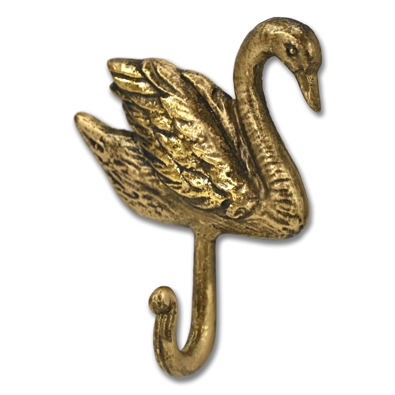 Cybele 5.75 Inch Cast Iron Swan Wall Hook - Gold