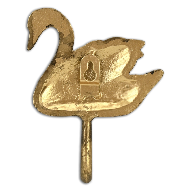 Cybele 5.75 Inch Cast Iron Swan Wall Hook - Gold