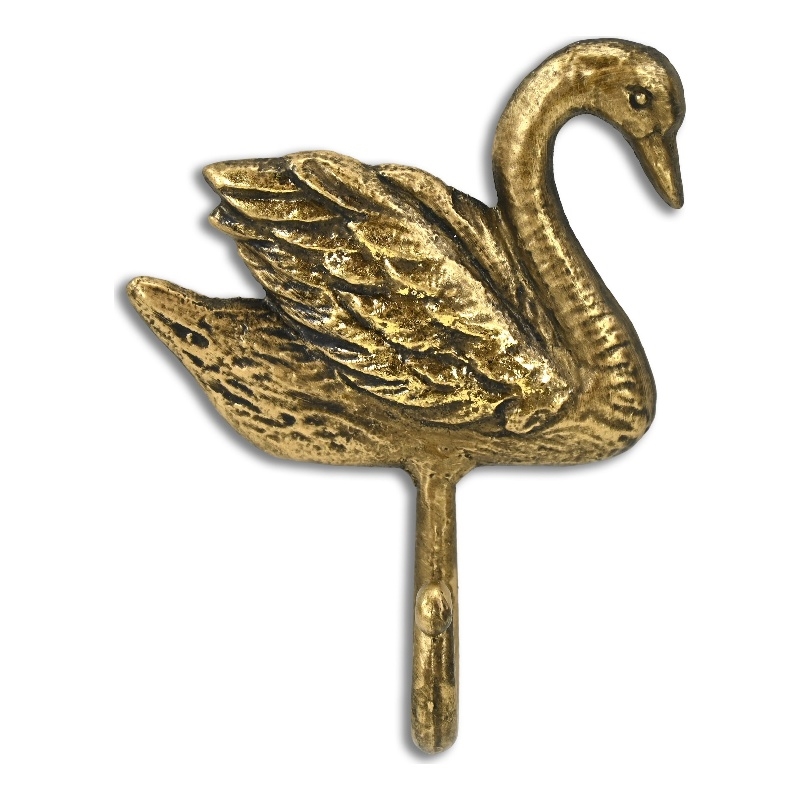 Cybele 5.75 Inch Cast Iron Swan Wall Hook - Gold
