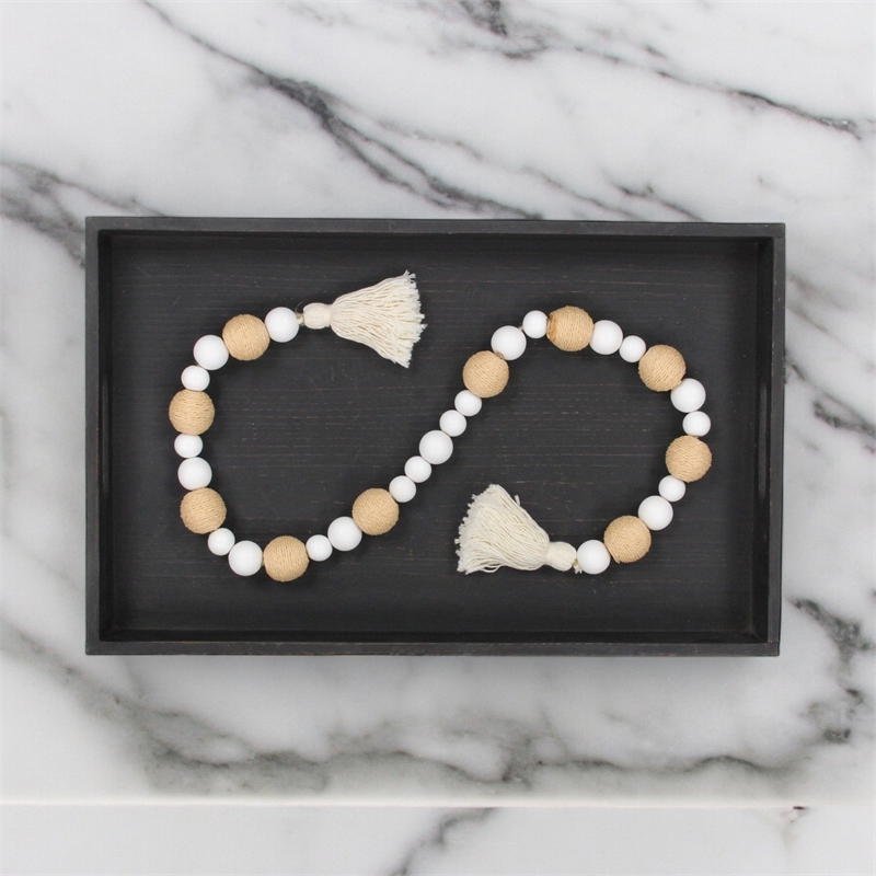 Kira White Wood and Brown Fabric Beaded Garland