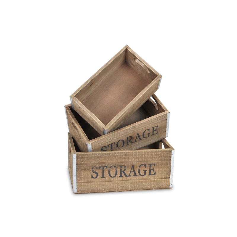 Eika Set of 3 Metal Accented Wooden Storage Crates