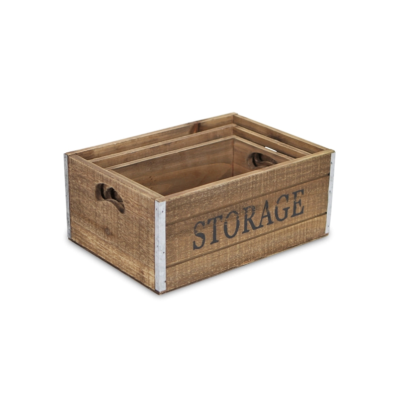 Eika Set of 3 Metal Accented Wooden Storage Crates